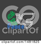 Clipart Of A Dove With An Olive Branch And Peace Text On Gray Royalty Free Vector Illustration
