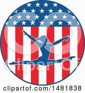 Silhouettd Female Gymnast Leaping In An American Themed Circle