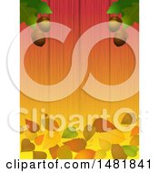 Poster, Art Print Of Background Of Oak Leaves And Acorns Over Fallen Leaves On Wood