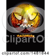 Poster, Art Print Of Jackolantern Face Disco Ball Over Halloween Text On Black