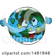 Poster, Art Print Of Cartoon Earth Globe Mascot Giving Two Thumbs Up