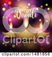 Poster, Art Print Of Happy Diwali Greeting With Oil Lamps