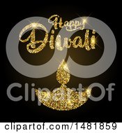 Poster, Art Print Of Happy Diwali Greeting With A Golden Glittery Lamp