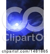 Clipart Of A 3d Moon Over A Mountain Landscape Royalty Free Illustration