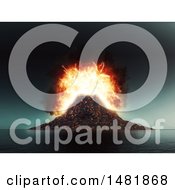 Clipart Of A 3d Island Volcano Exploding Royalty Free Illustration by KJ Pargeter