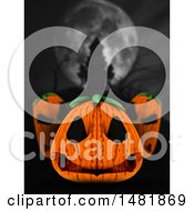 Clipart Of 3d Halloween Jackolantern Pumpkins And A Castle Against A Full Moon Royalty Free Illustration
