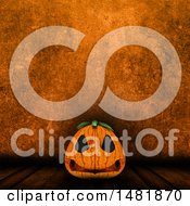Poster, Art Print Of 3d Halloween Jackolantern Pumpkin Over A Grungy Orange Wall