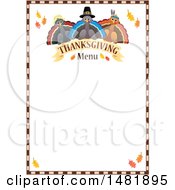Poster, Art Print Of Pilgrim Turkeys With Thanksgiving Menu Text And Border
