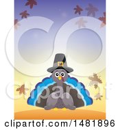 Poster, Art Print Of Thanksgiving Pilgrim Turkey Bird With Autumn Leaves