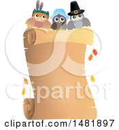 Poster, Art Print Of Thanksgiving Owls Over A Scroll