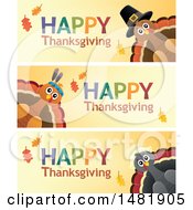 Clipart Of Happy Thanksgiving Turkey Bird Banners Royalty Free Vector Illustration