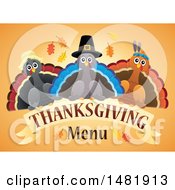 Poster, Art Print Of Pilgrim Turkeys With Thanksgiving Menu Text