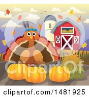Poster, Art Print Of Thanksgiving Native Turkey Bird With Pumpkins On A Farm