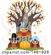 Poster, Art Print Of Group Of Thanksgiving Owls At A Tree