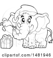 Poster, Art Print Of Cute Christmas Elephant And Gift Black And White