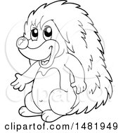 Clipart Of A Cute Hedgehog Black And White Royalty Free Vector Illustration by visekart