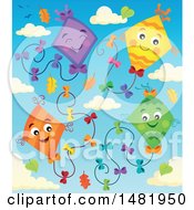 Poster, Art Print Of Group Of Colorful Kites And Clouds With Autumn Leaves
