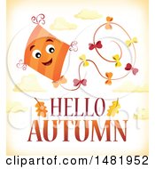 Poster, Art Print Of Happy Kite Flying Over Hello Autumn Text