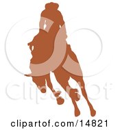 Brown Silhouette Of A Cowboy Riding A Bucking Bronco In A Rodeo Clipart Illustration