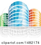 Clipart Of Shiny Blue Orange And Green City Or Apartment Buildings And Reflections Royalty Free Vector Illustration
