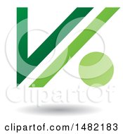 Poster, Art Print Of Floating Green Abstract Letter V And Dot And Shadow