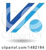 Poster, Art Print Of Floating Blue Abstract Letter V And Dot And Shadow