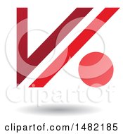 Poster, Art Print Of Floating Red Abstract Letter V And Dot And Shadow