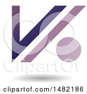 Poster, Art Print Of Floating Purple Abstract Letter V And Dot And Shadow