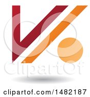 Clipart Of A Floating Red And Orange Abstract Letter V And Dot And Shadow Royalty Free Vector Illustration