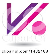 Clipart Of A Floating Pink And Purple Abstract Letter V And Dot And Shadow Royalty Free Vector Illustration