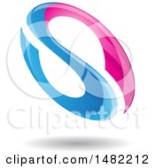 Clipart Of A Floating Pink And Blue Abstract Glossy Oval Letter S Design And Shadow Royalty Free Vector Illustration