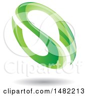 Poster, Art Print Of Floating Green Abstract Glossy Oval Letter S Design And Shadow
