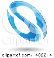 Poster, Art Print Of Floating Blue Abstract Glossy Oval Letter S Design And Shadow