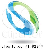 Poster, Art Print Of Floating Green And Blue Abstract Glossy Oval Letter S Design And Shadow