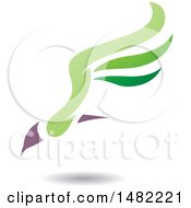 Clipart Of A Green Flying Bird With Long Wings And A Shadow Royalty Free Vector Illustration by cidepix