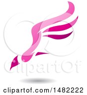 Clipart Of A Pink Flying Bird With Long Wings And A Shadow Royalty Free Vector Illustration by cidepix