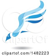 Poster, Art Print Of Blue Flying Bird With Long Wings And A Shadow