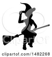 Poster, Art Print Of Silhouetted Witch Tipping Her Hat And Flying On A Broomstick