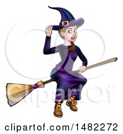 Clipart Of A Witch Tipping Her Hat And Flying On A Broomstick Royalty Free Vector Illustration