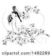 Poster, Art Print Of Silhouetted Black And White Bride With Flowers