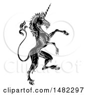 Poster, Art Print Of Black And White Heraldic Rampant Unicorn In Profile