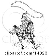 Roper Cowboy On A Horse Using A Lasso To Catch A Cow Or Horse Clipart Illustration by Andy Nortnik