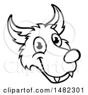 Black And White Wolf Face Mascot From The Three Little Pigs Story