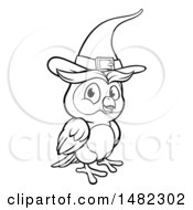 Poster, Art Print Of Cartoon Black And White Witch Owl Wearing A Hat