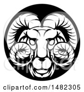 Clipart Of A Zodiac Horoscope Astrology Aries Ram Circle Design In Black And White Royalty Free Vector Illustration