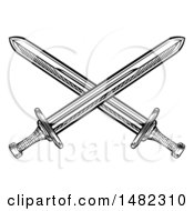 Clipart Of Black And White Crossed Medieval Swords Royalty Free Vector Illustration