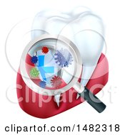Poster, Art Print Of 3d Magnifying Glass Discovering Germs Or Bacteria On A Tooth And Gums