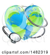 Clipart Of A 3d Medical Stethoscope Around A Heart World Earth Globe Royalty Free Vector Illustration by AtStockIllustration