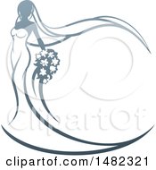 Clipart Of A Graduebt Bride With Flowers Her Dress And Veil Forming A Frame Royalty Free Vector Illustration
