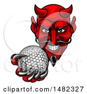 Poster, Art Print Of Grinning Evil Red Devil Holding Out A Golf Ball In A Clawed Hand